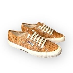 NWOT Superga Shiny Metallic Cork Lace Up Sneakers EU 41 US 8M 9 1/2W